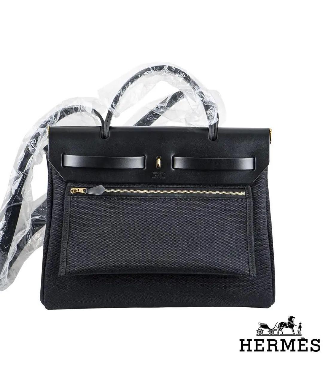 HERMES Черная тканевая сумка тоут, фото 3