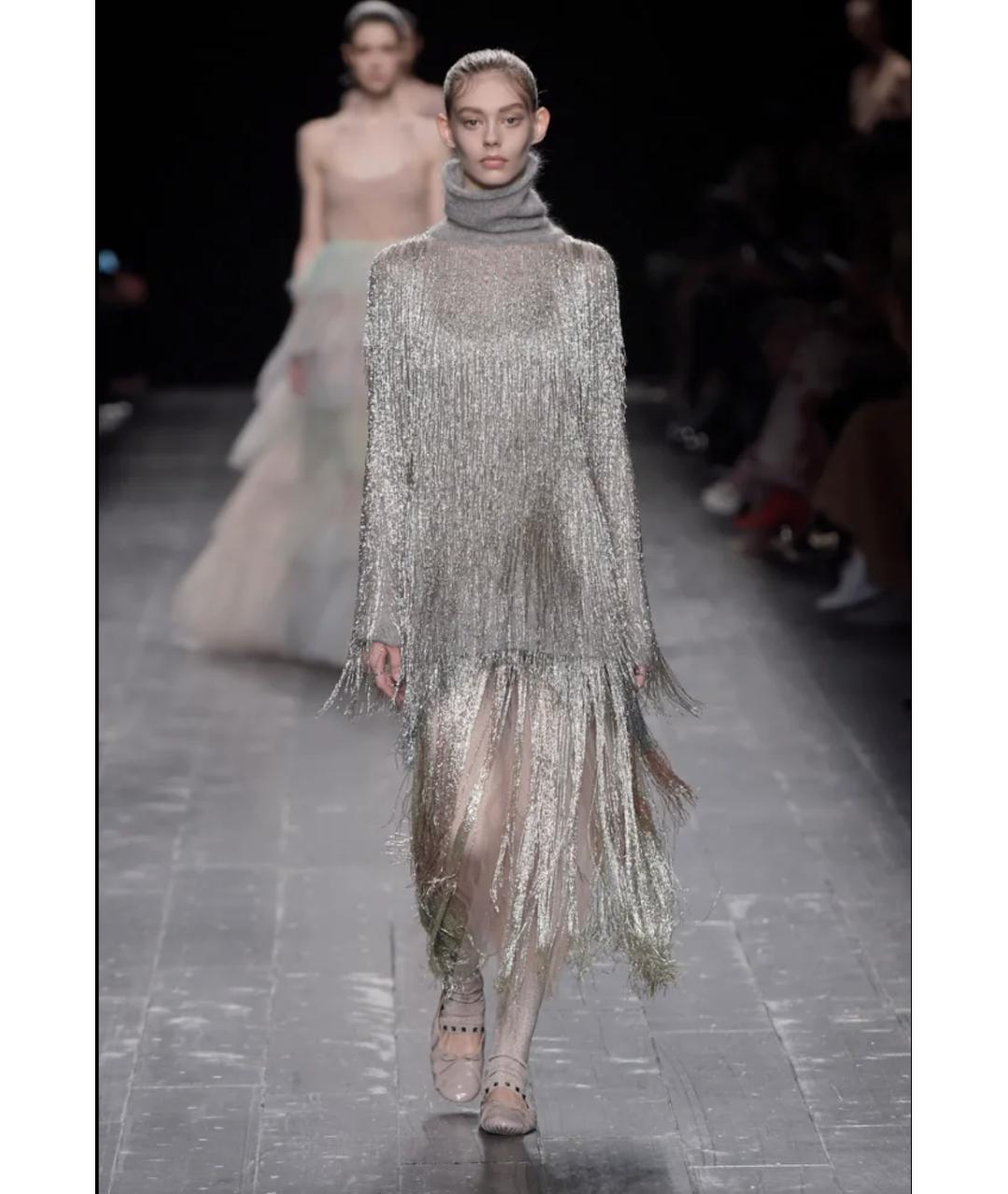 VALENTINO Серебряное шелковое вечернее платье, фото 3