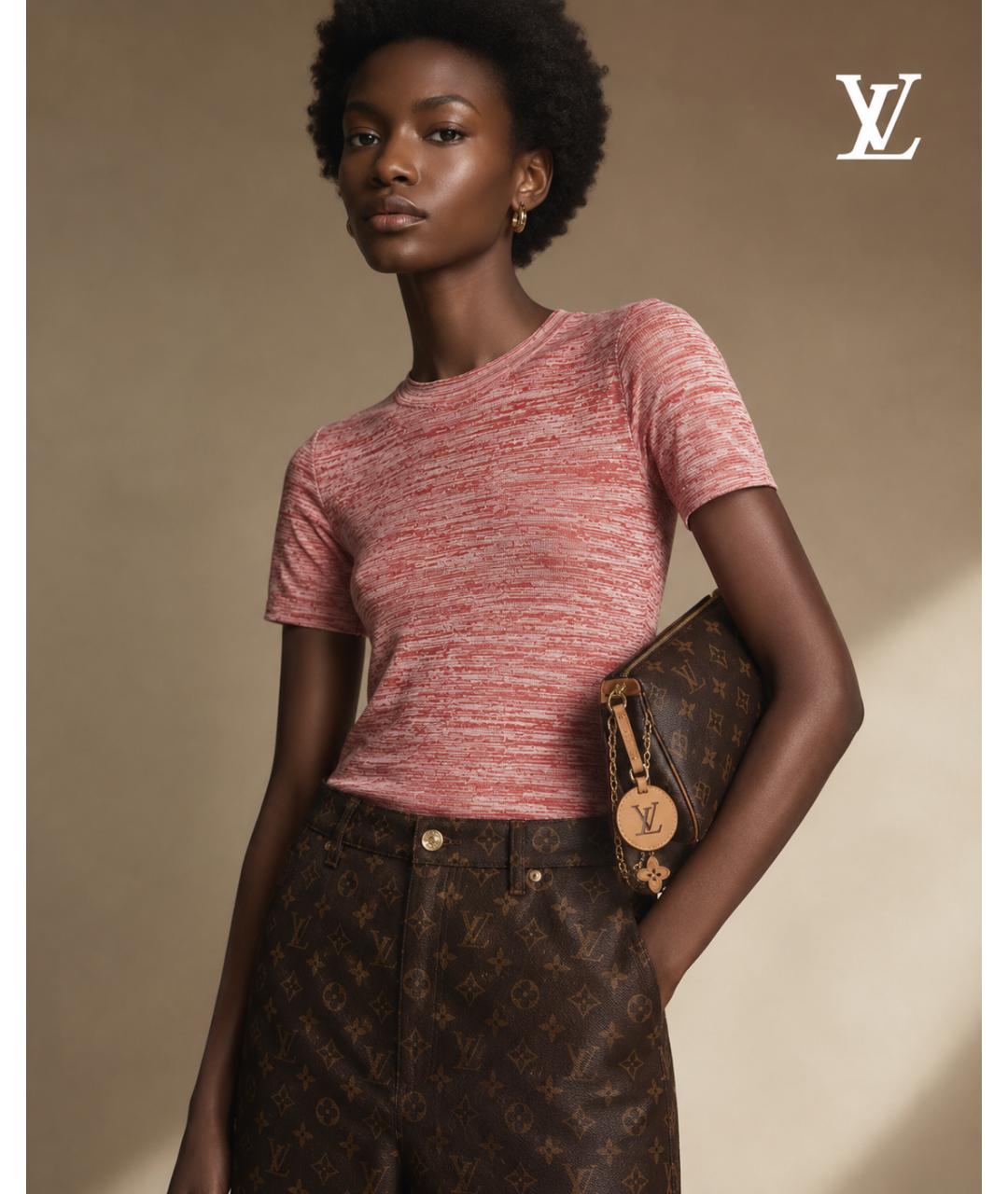 LOUIS VUITTON Красная шелковая футболка, фото 4