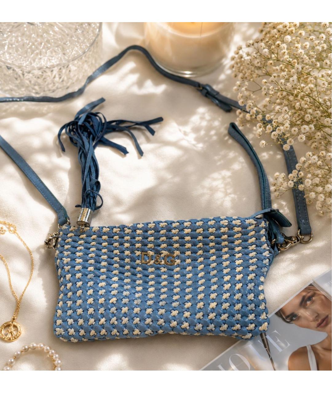 DOLCE&GABBANA Голубая кожаная сумка через плечо, фото 6