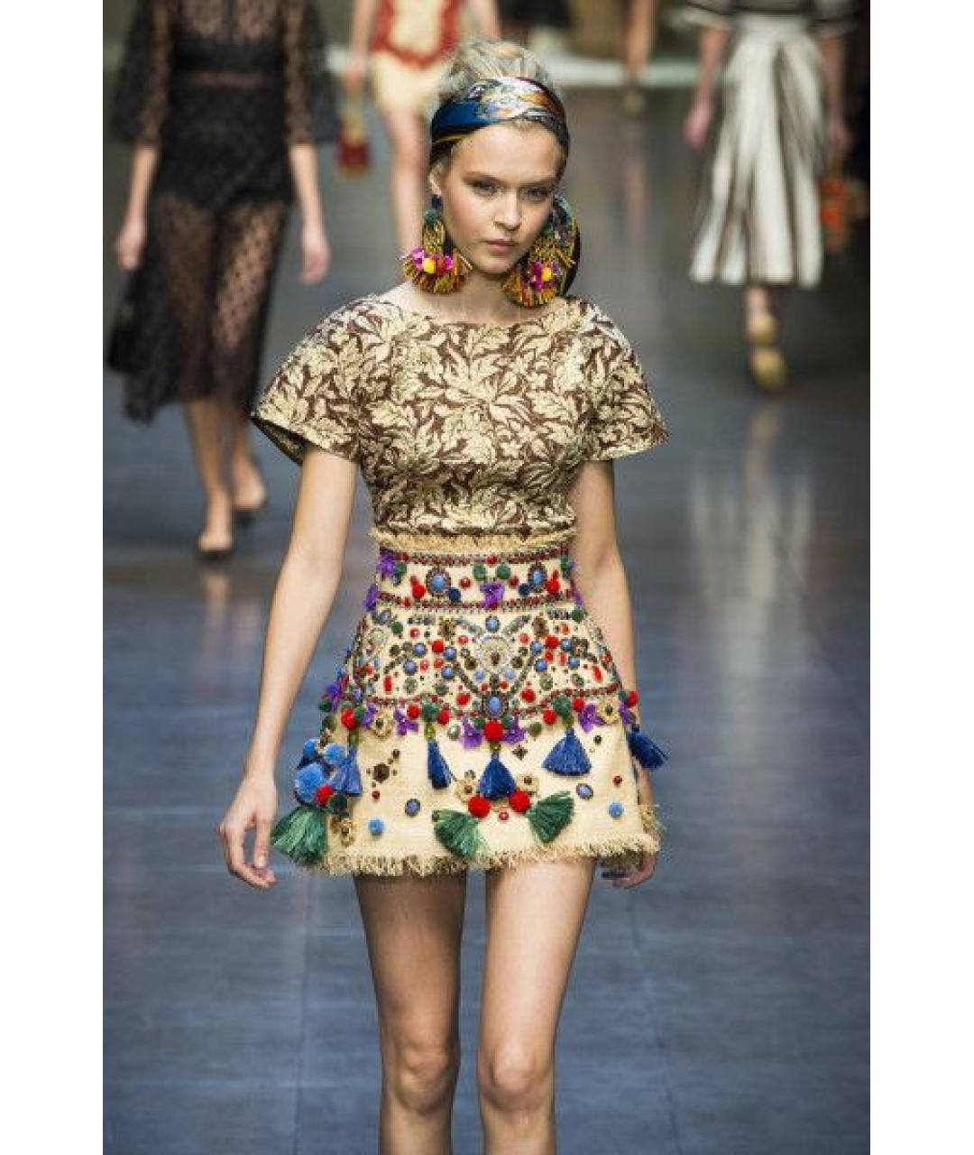 DOLCE&GABBANA Бежевая юбка мини, фото 7