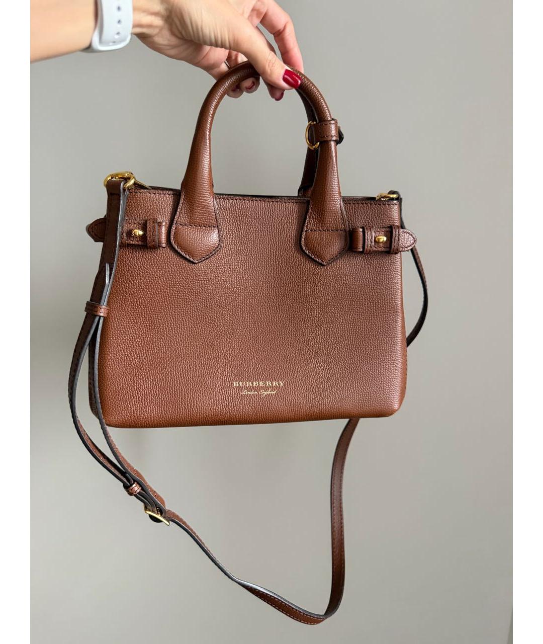 BURBERRY Коричневая кожаная сумка с короткими ручками, фото 9