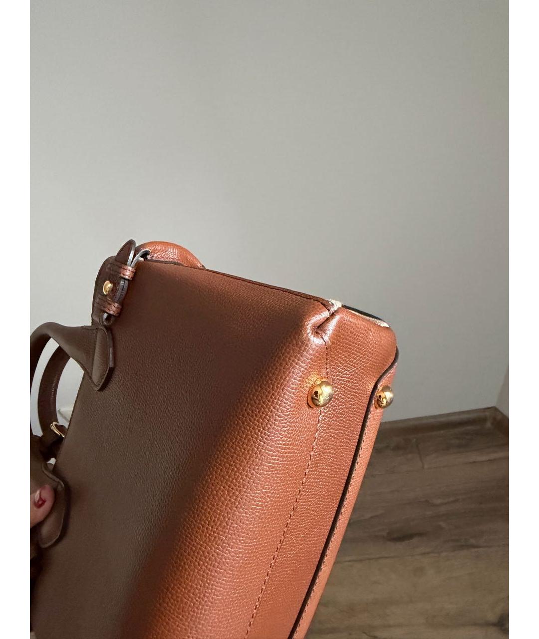 BURBERRY Коричневая кожаная сумка с короткими ручками, фото 8