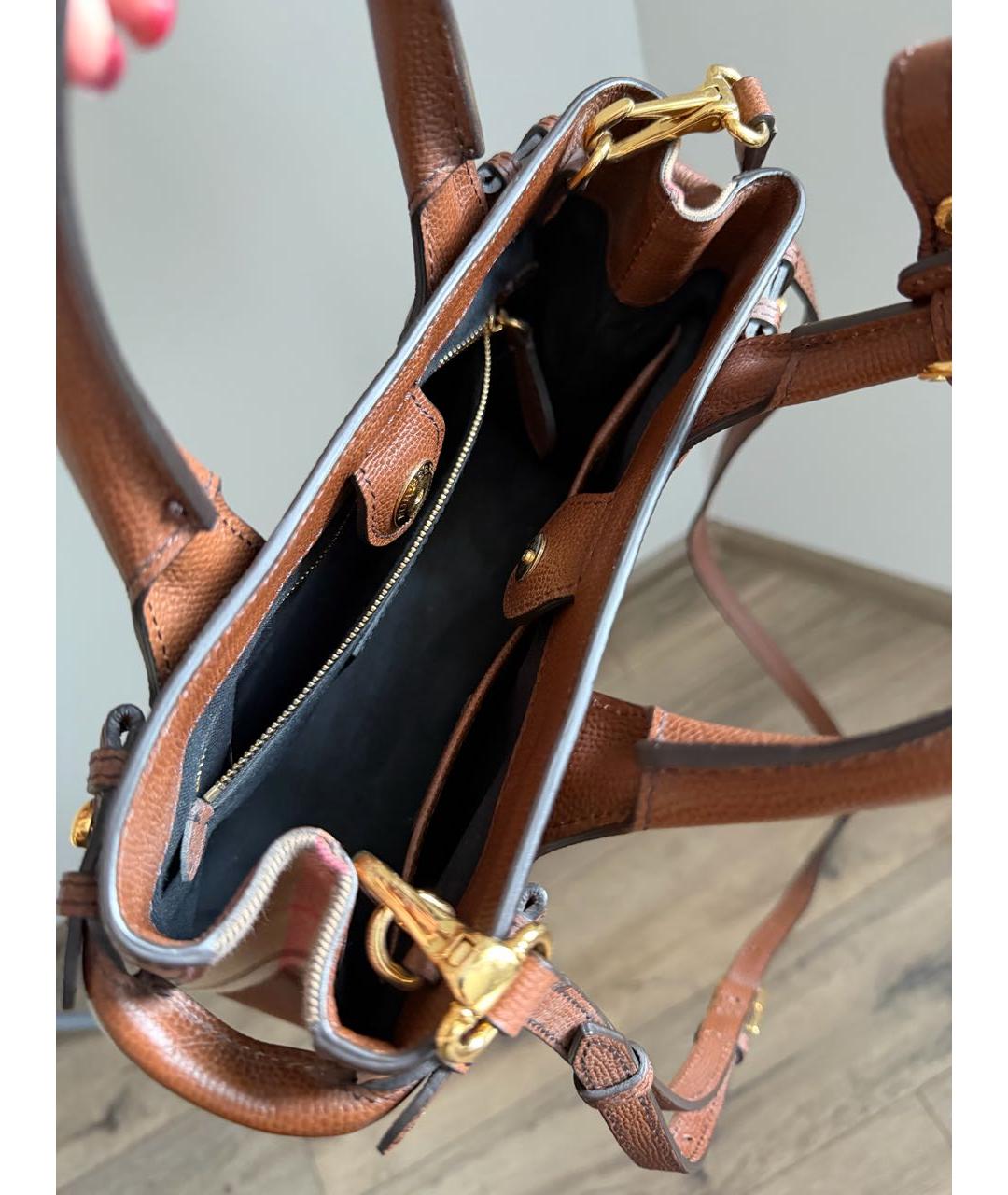 BURBERRY Коричневая кожаная сумка с короткими ручками, фото 4