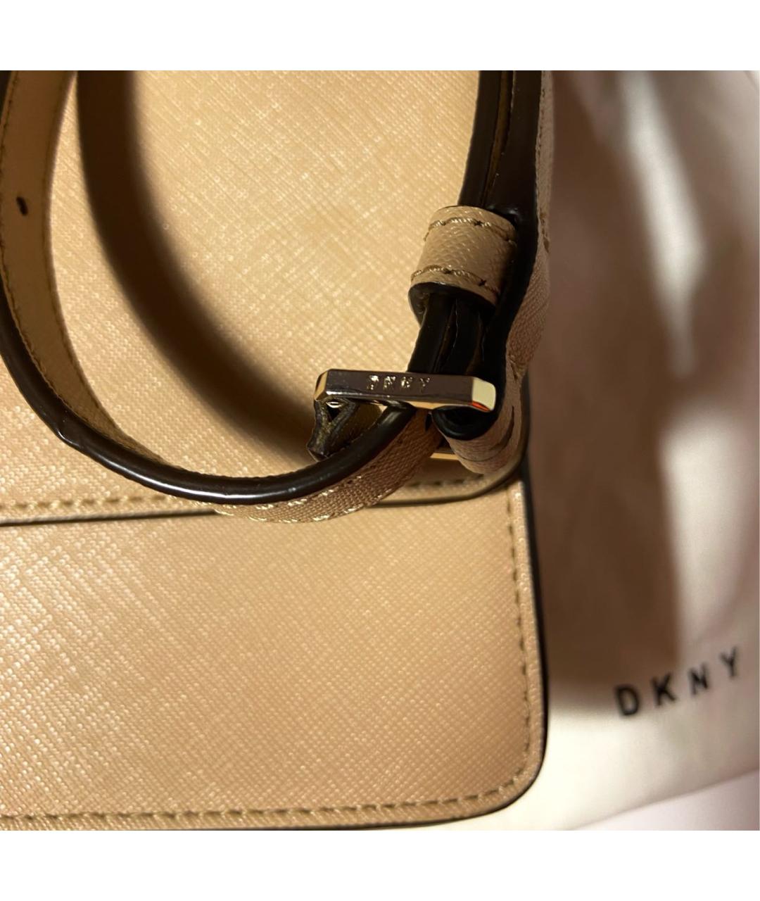 DKNY Бежевая кожаная сумка через плечо, фото 6