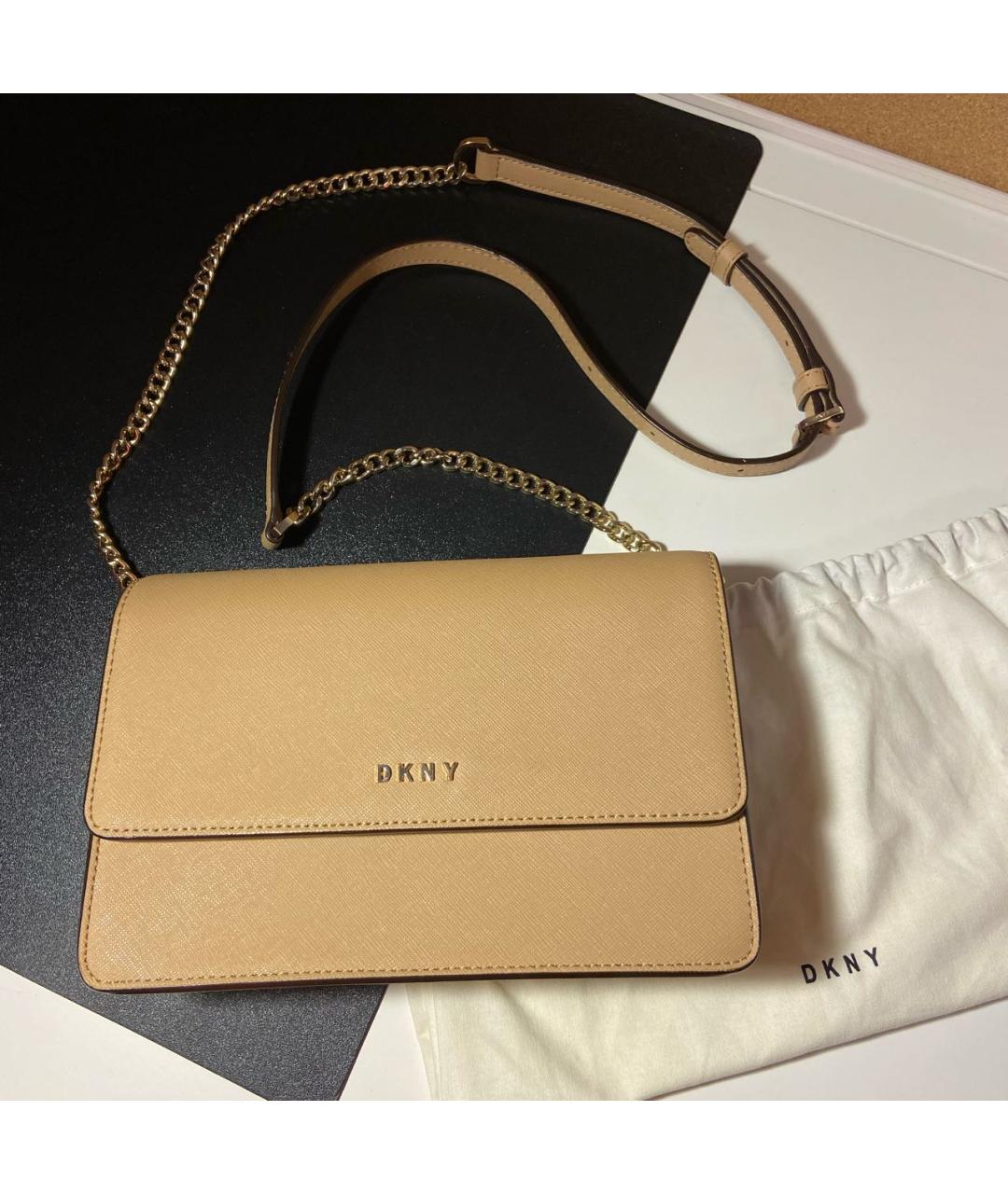 DKNY Бежевая кожаная сумка через плечо, фото 7