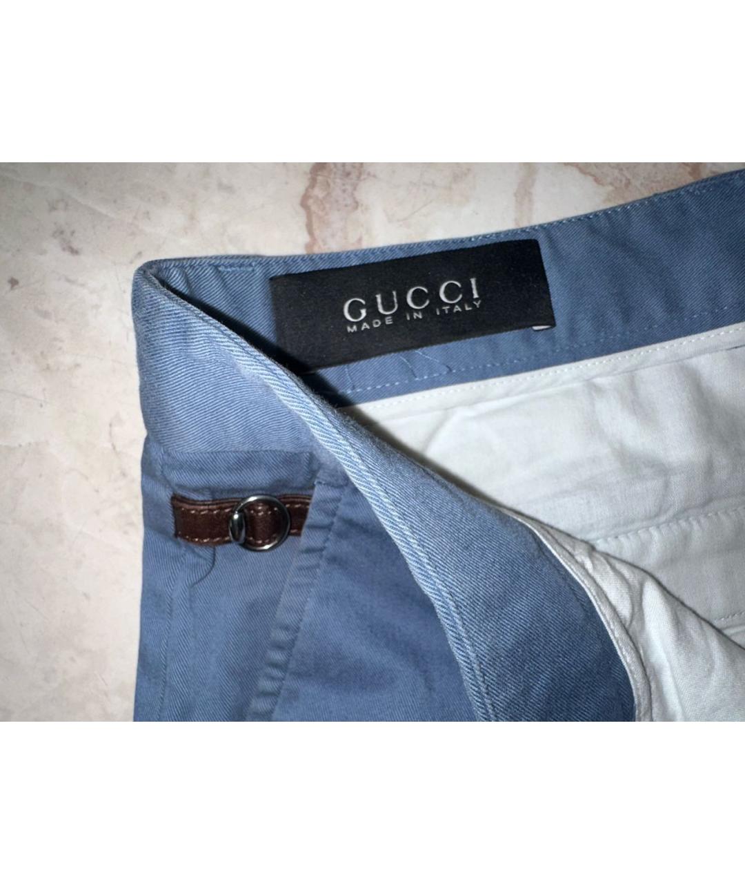 GUCCI Синие хлопковые повседневные брюки, фото 3