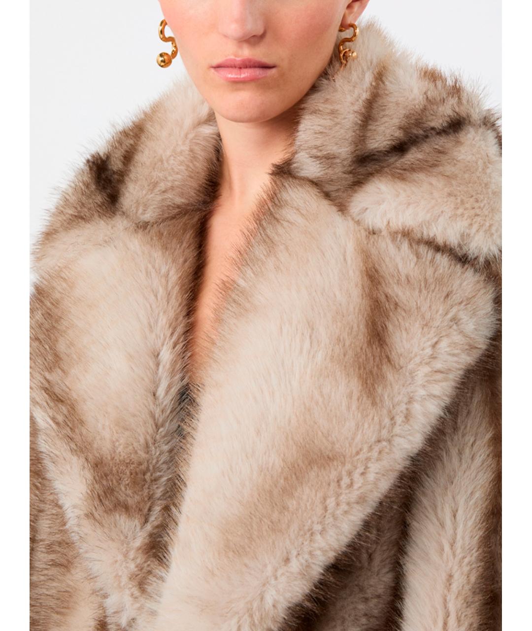 SPORTMAX Бежевая полиэстеровая шуба, фото 5