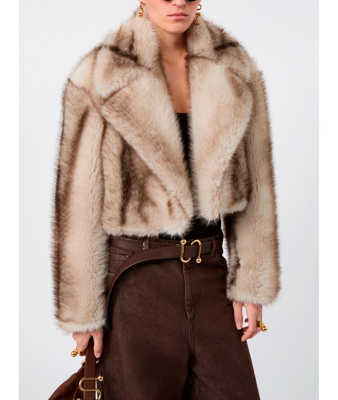 SPORTMAX Бежевая полиэстеровая шуба, фото 3