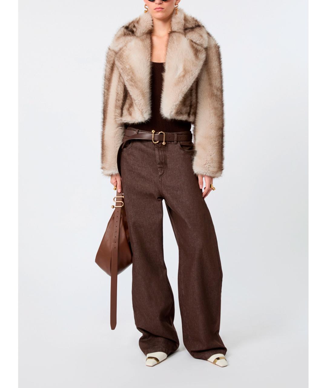 SPORTMAX Бежевая полиэстеровая шуба, фото 6