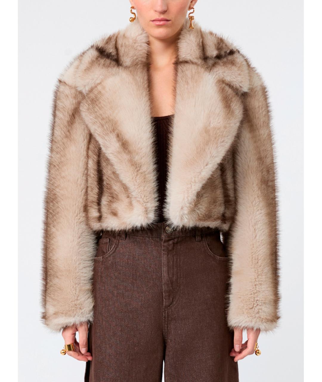 SPORTMAX Бежевая полиэстеровая шуба, фото 2