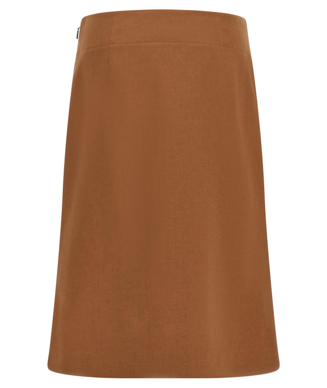 FENDI Коричневая льняная юбка миди, фото 2