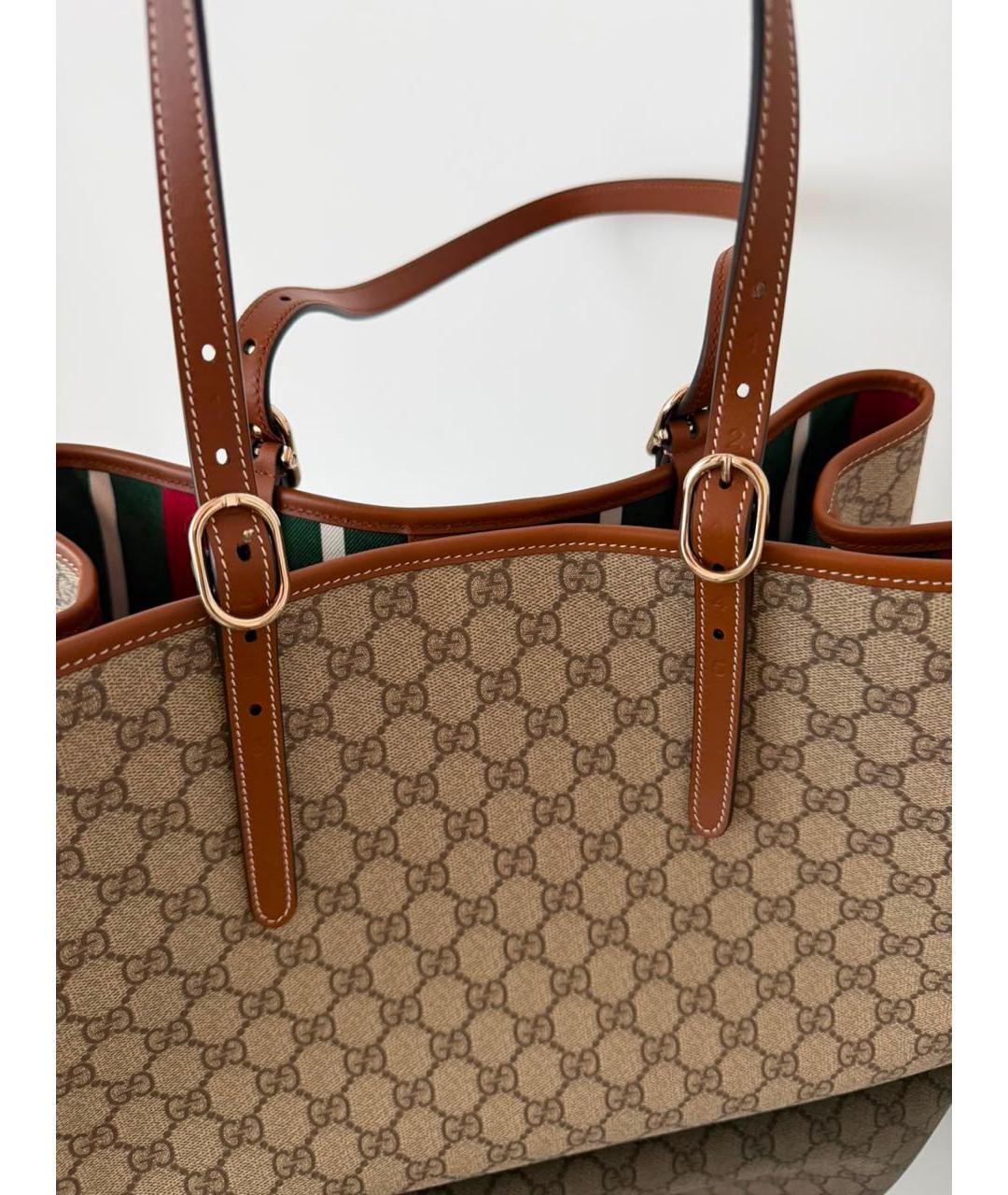GUCCI Коричневая жаккардовая сумка тоут, фото 3