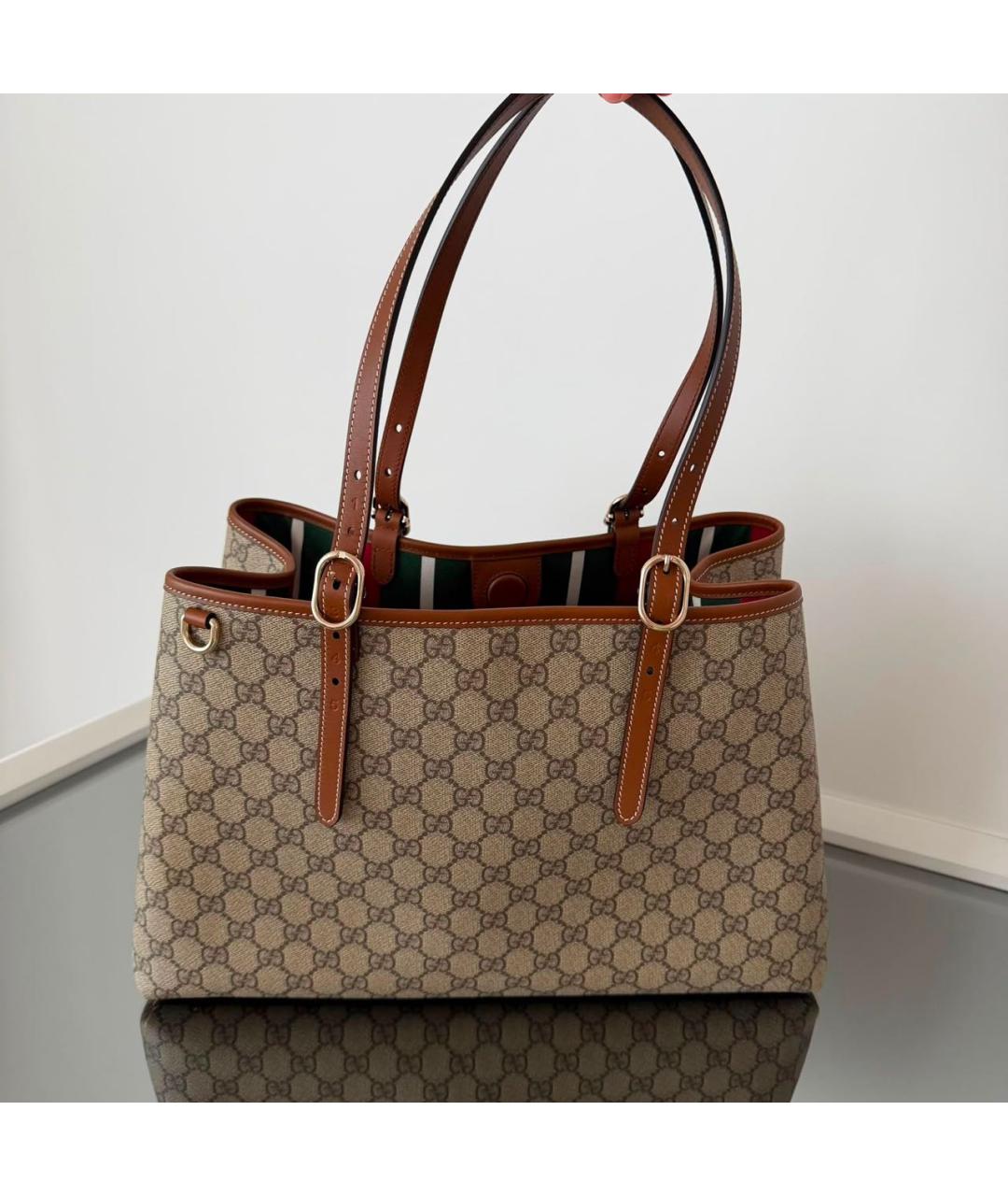 GUCCI Коричневая жаккардовая сумка тоут, фото 9