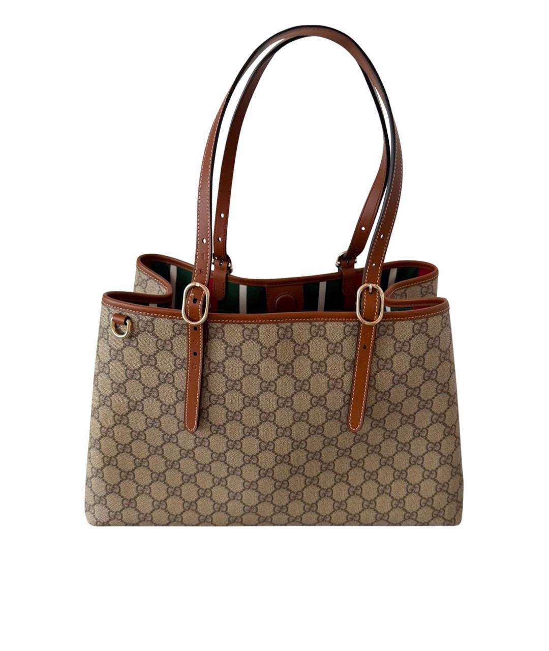 GUCCI Коричневая жаккардовая сумка тоут, фото 1