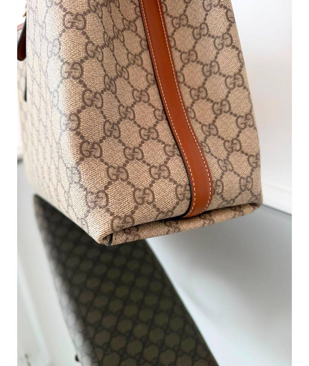 GUCCI Коричневая жаккардовая сумка тоут, фото 6