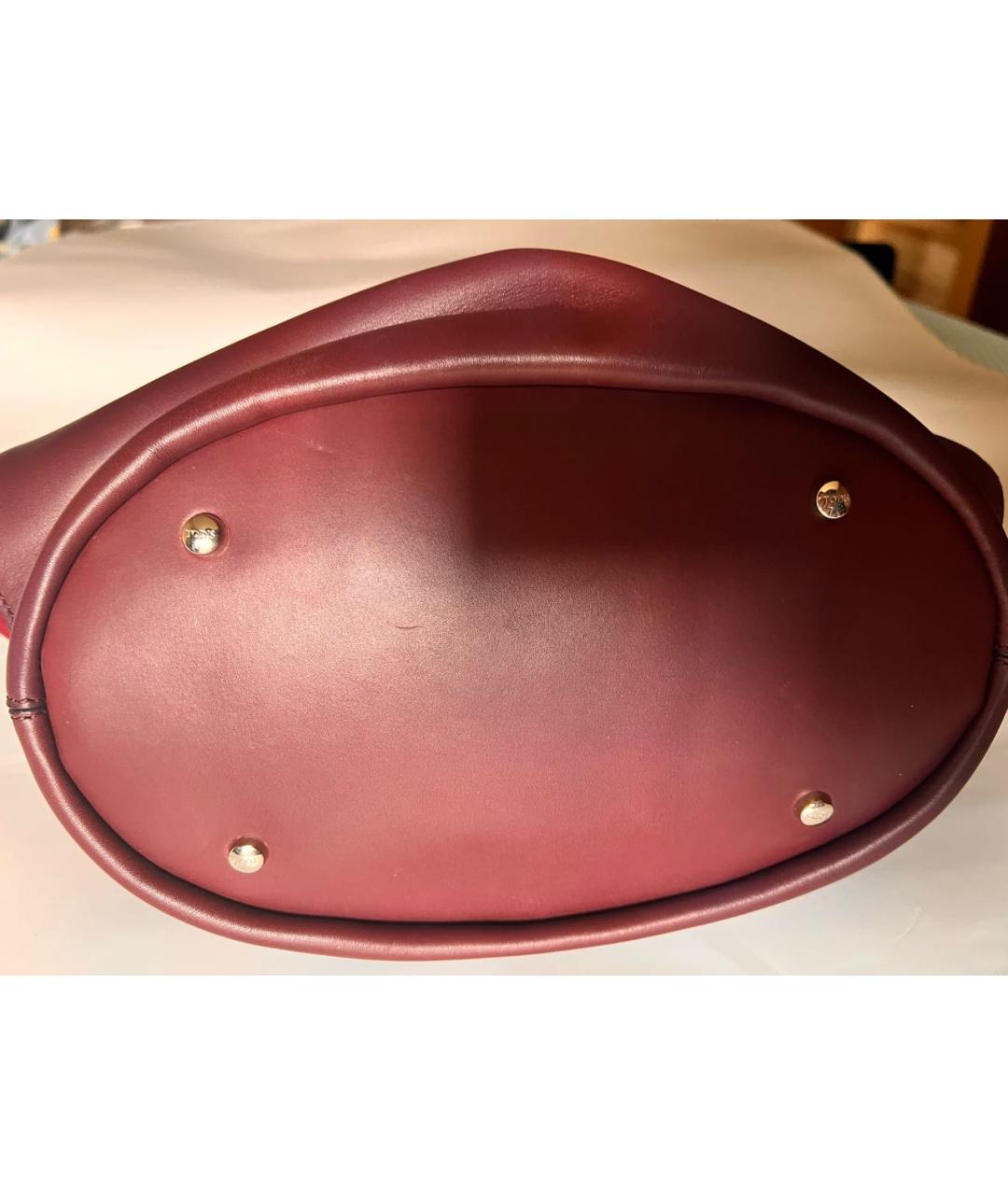 TOD'S Бордовая кожаная сумка тоут, фото 8