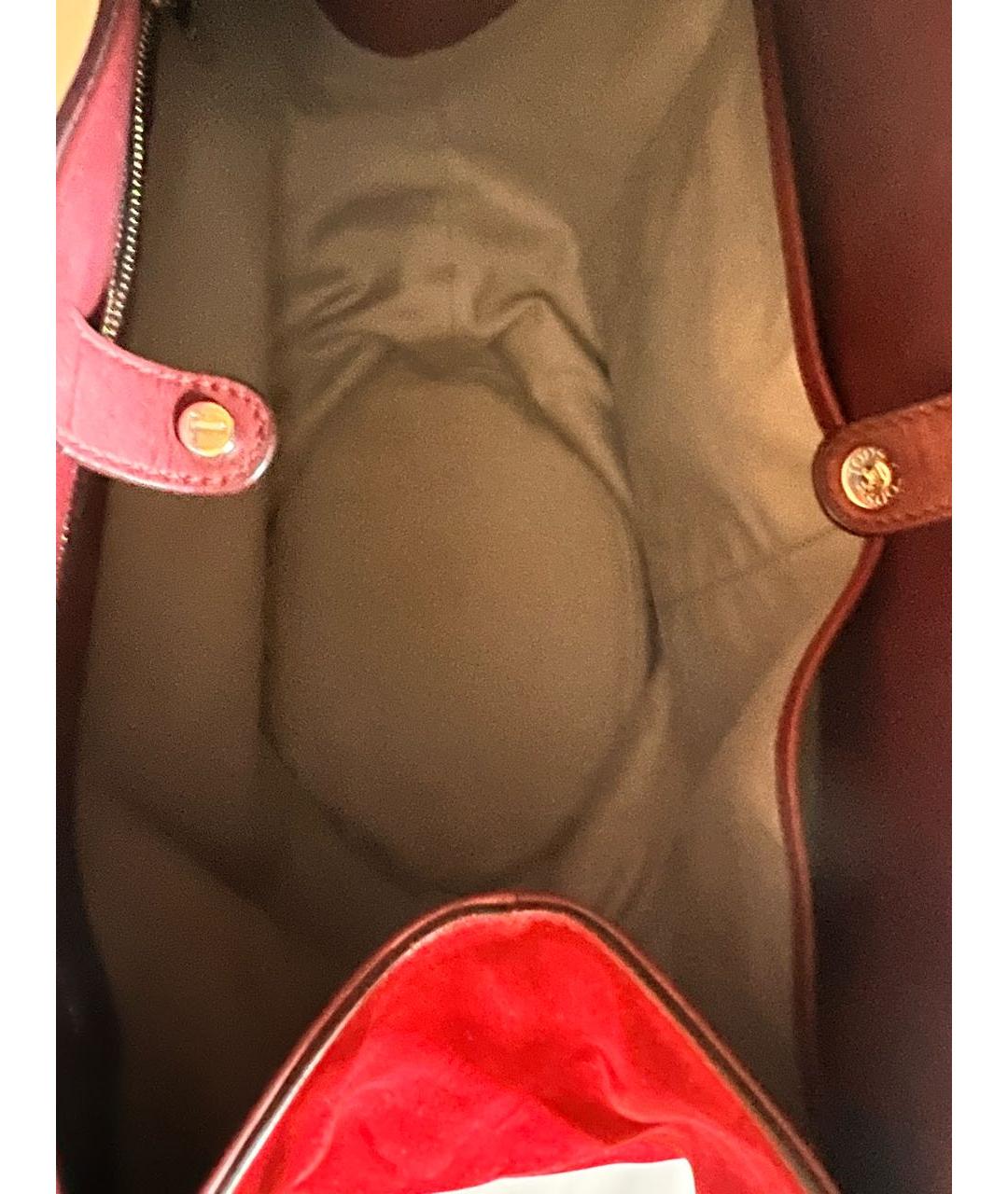 TOD'S Бордовая кожаная сумка тоут, фото 4