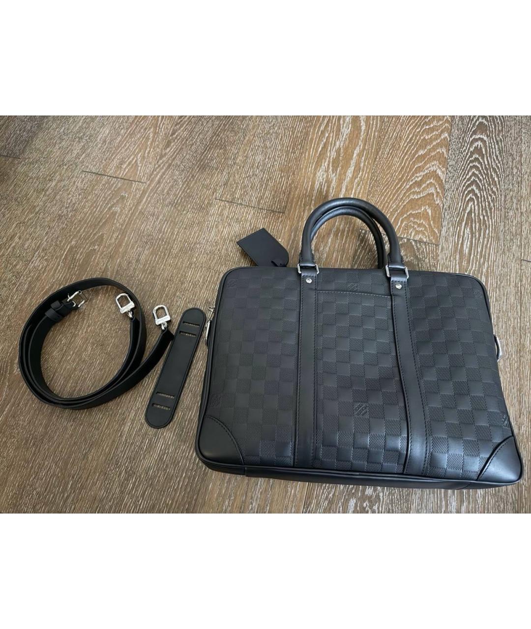 LOUIS VUITTON Черный кожаный портфель, фото 9
