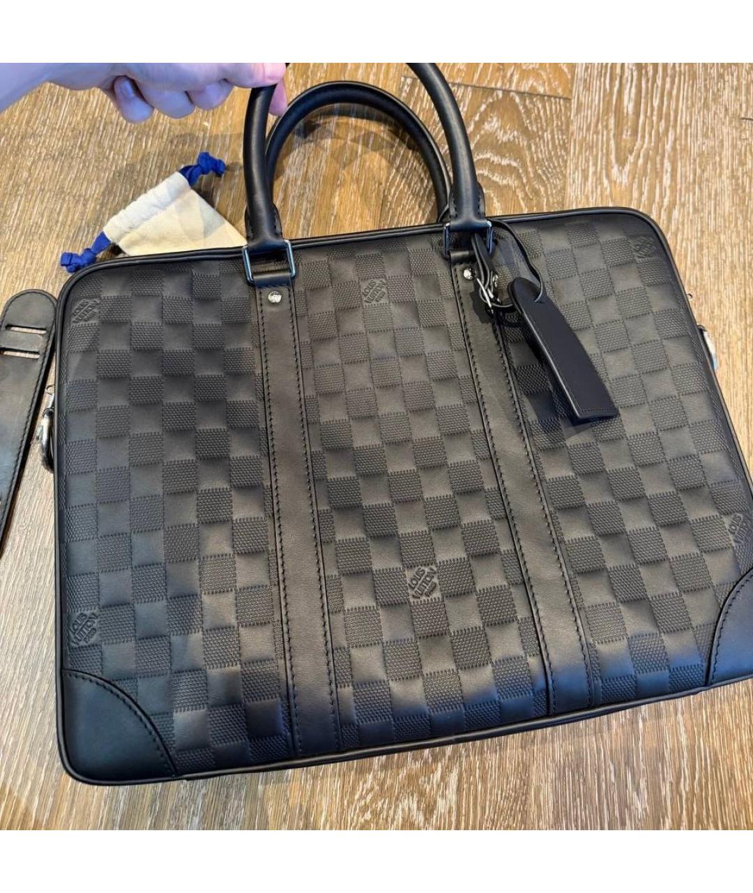 LOUIS VUITTON Черный кожаный портфель, фото 2
