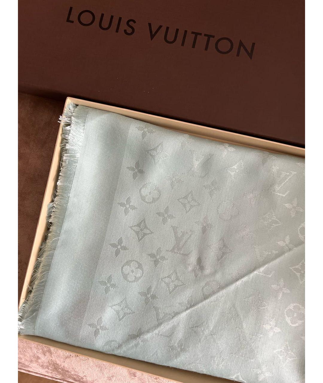 LOUIS VUITTON Бирюзовый шелковый платок, фото 4