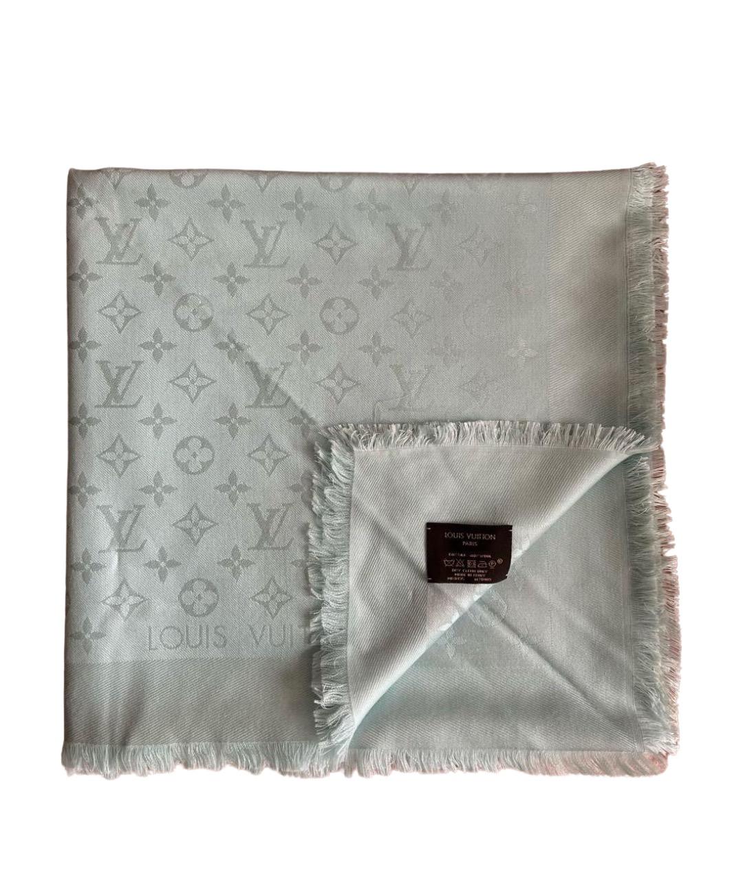 LOUIS VUITTON Бирюзовый шелковый платок, фото 1