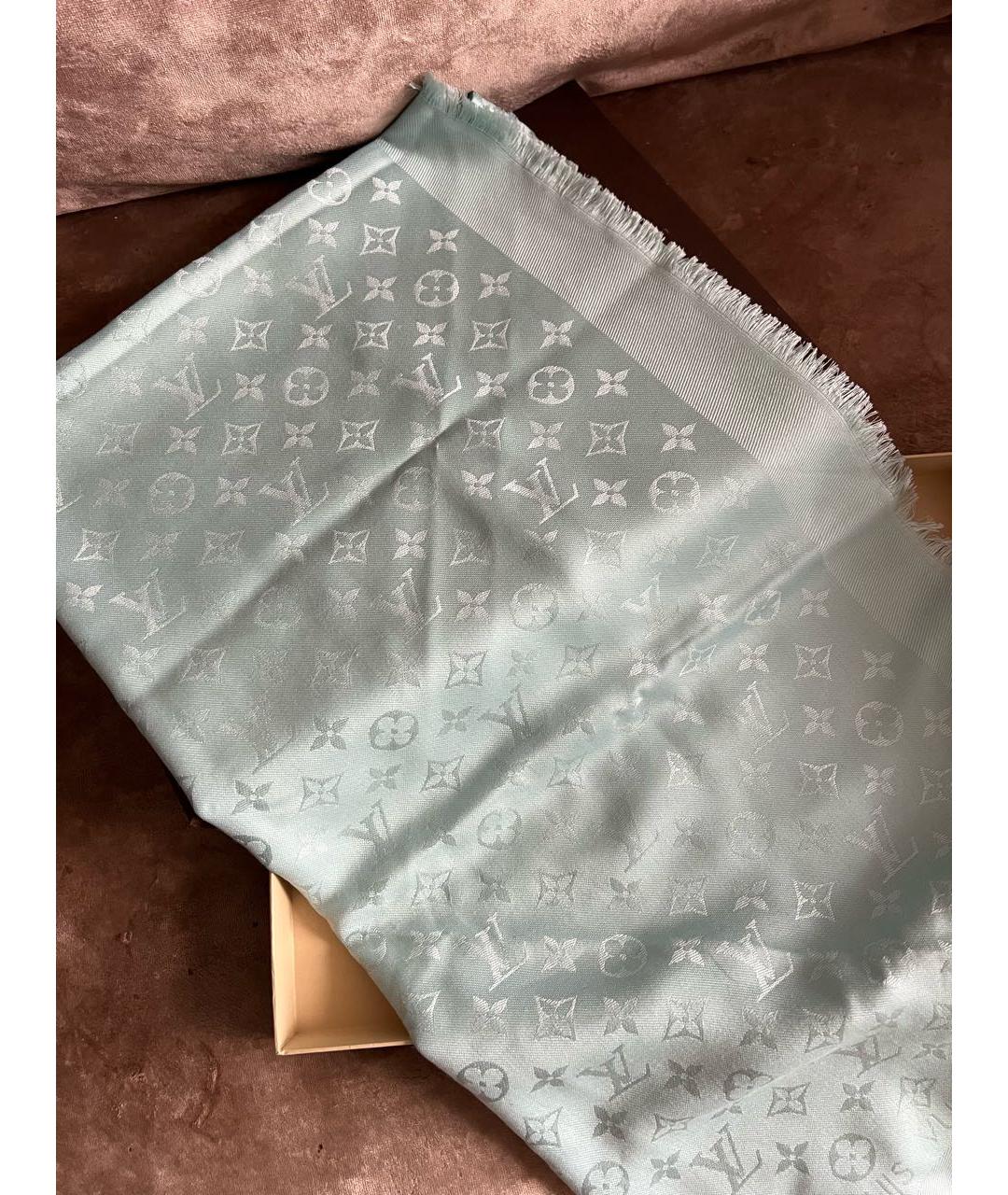 LOUIS VUITTON Бирюзовый шелковый платок, фото 2