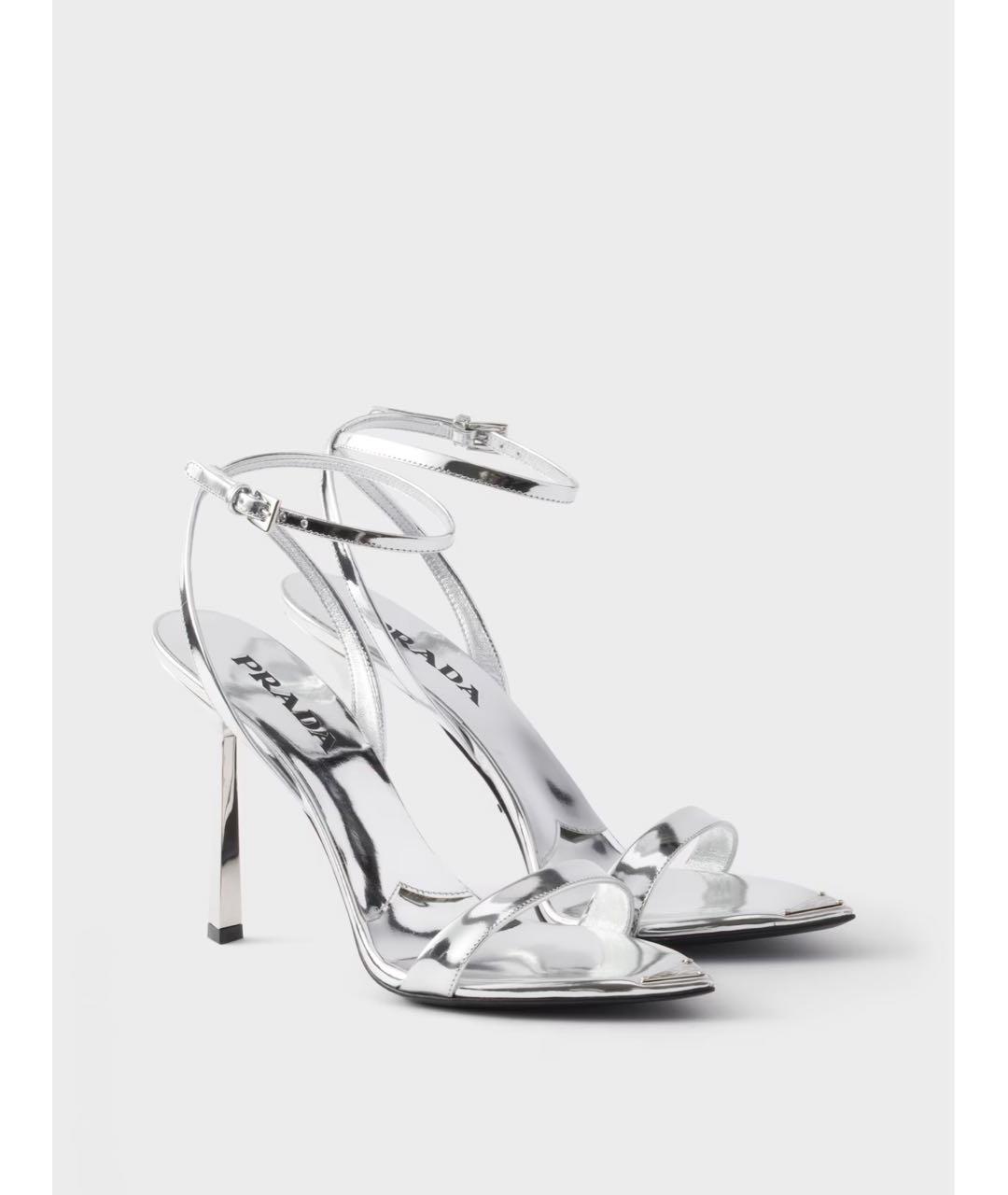 PRADA Серебряные кожаные босоножки, фото 3
