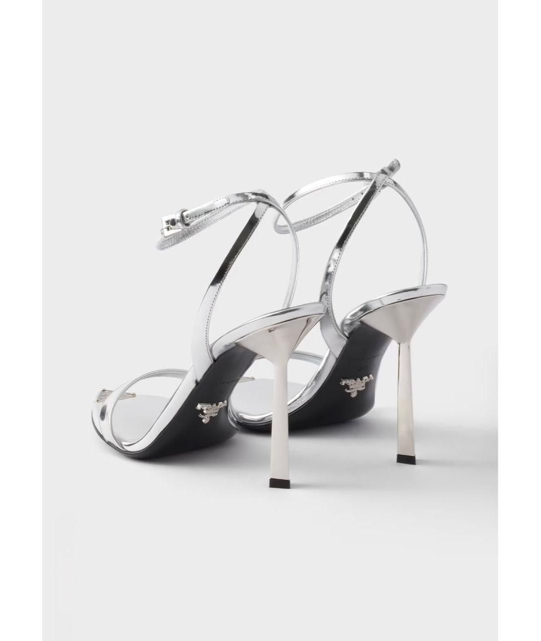 PRADA Серебряные кожаные босоножки, фото 4