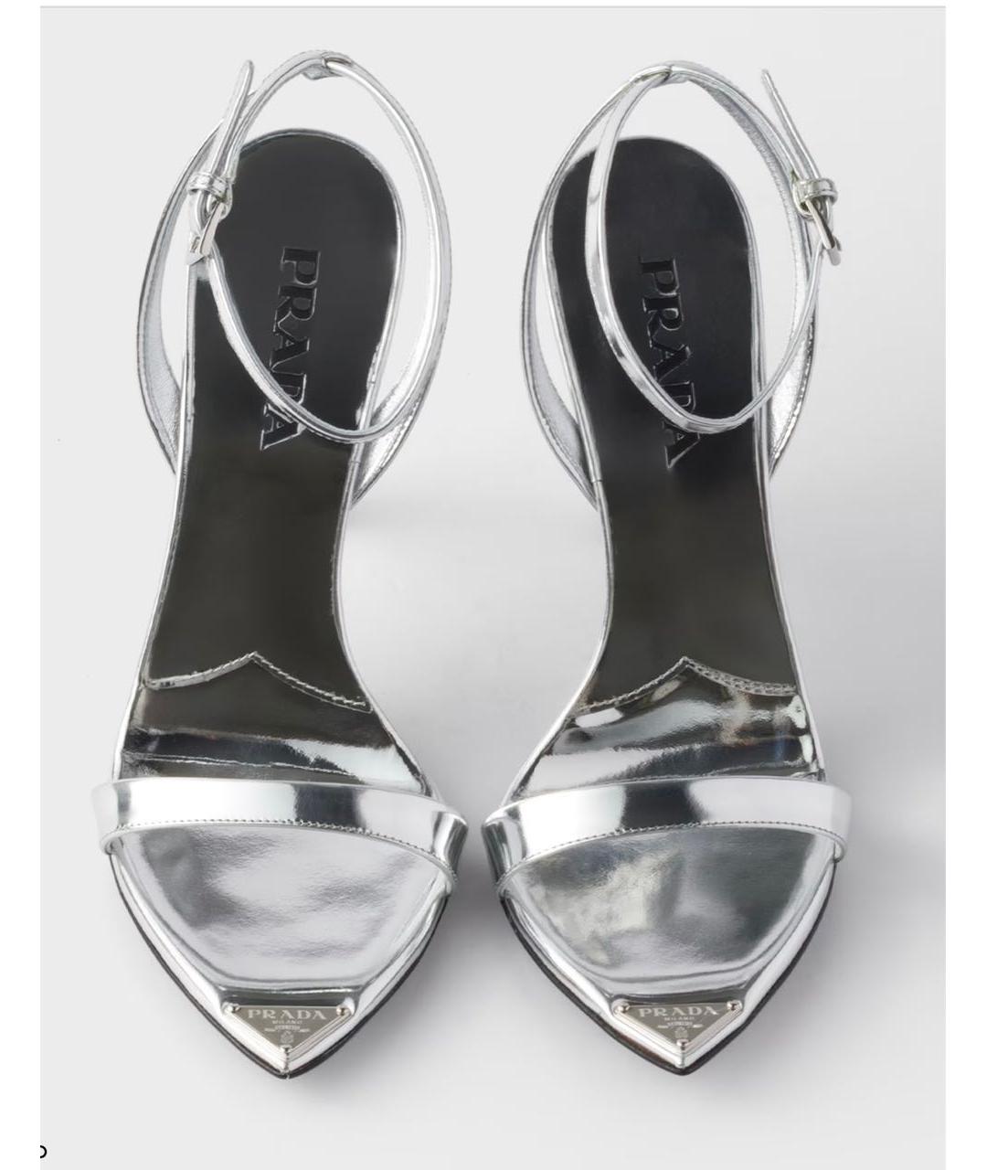 PRADA Серебряные кожаные босоножки, фото 2