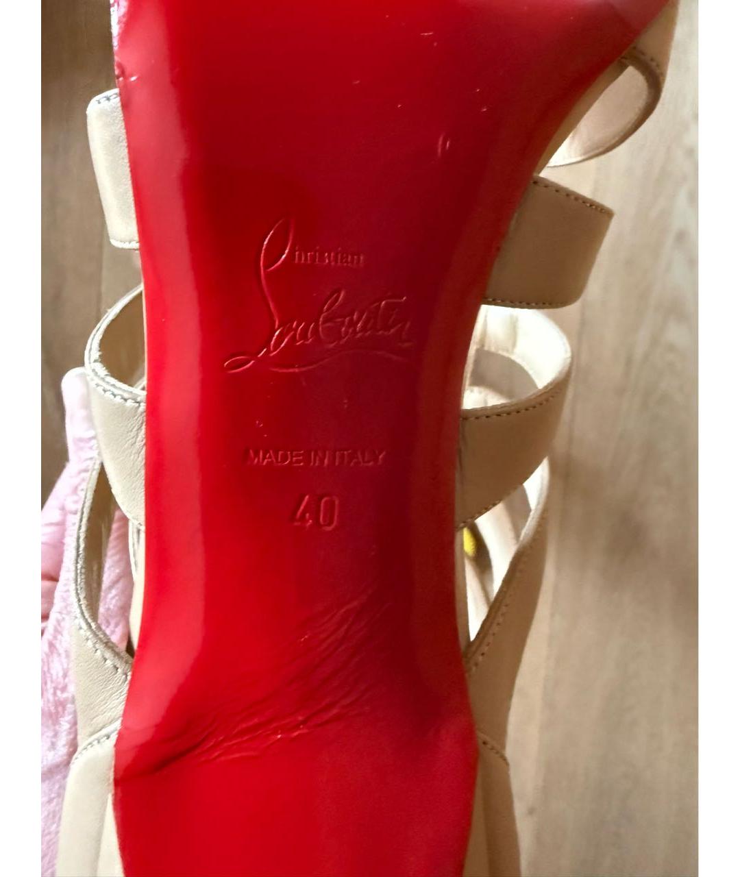 CHRISTIAN LOUBOUTIN Бежевые кожаные босоножки, фото 6