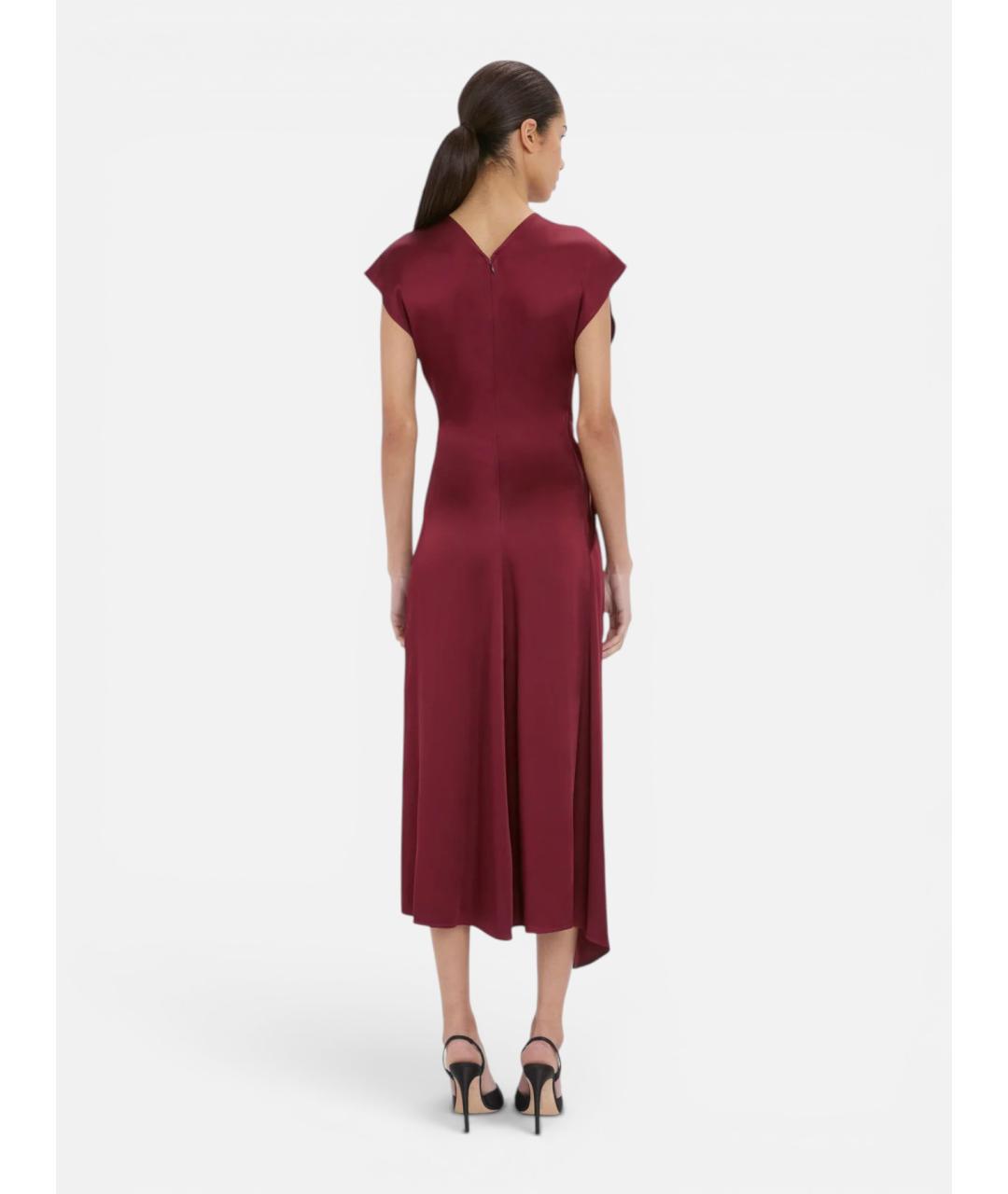 VICTORIA BECKHAM Бордовое ацетатное коктейльное платье, фото 4