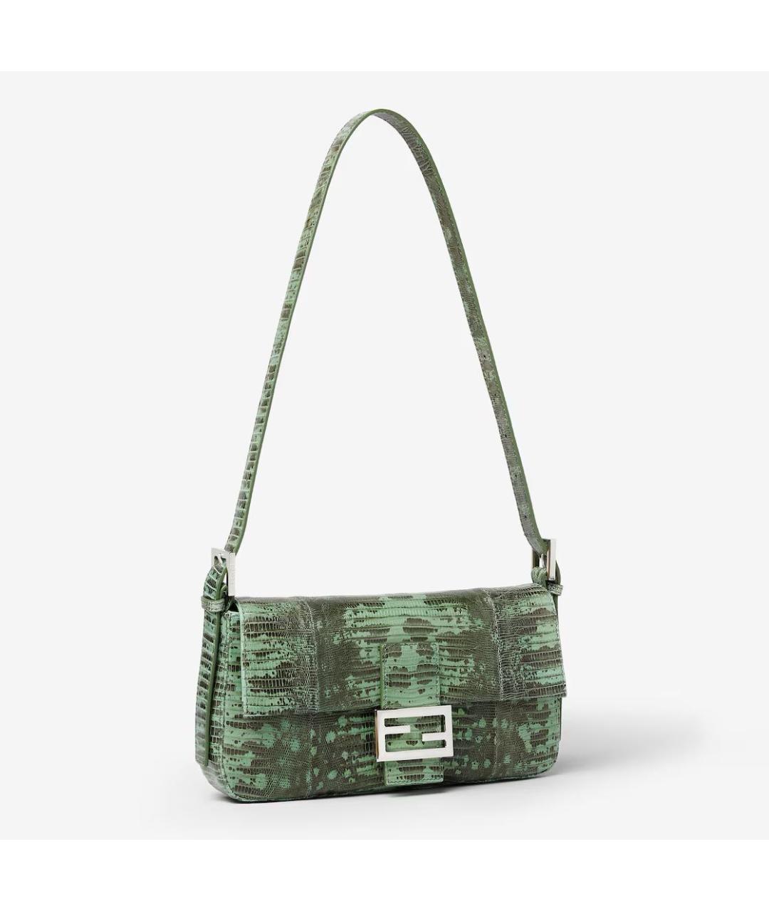 FENDI Зеленая сумка с короткими ручками из экзотической кожи, фото 4