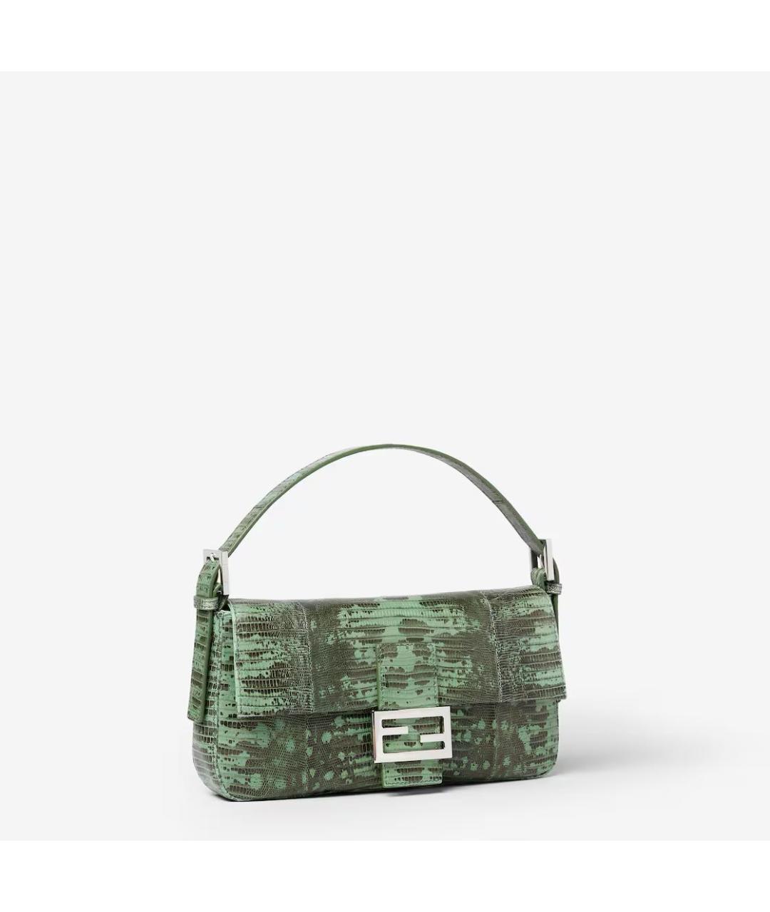FENDI Зеленая сумка с короткими ручками из экзотической кожи, фото 3