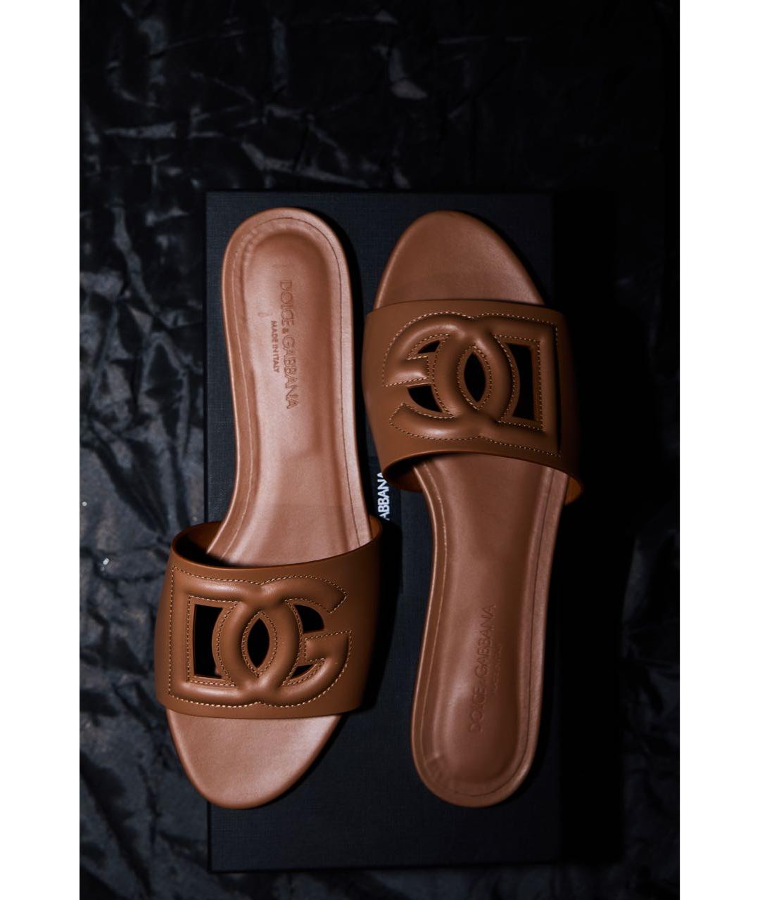 DOLCE&GABBANA Коричневые кожаные шлепанцы, фото 3