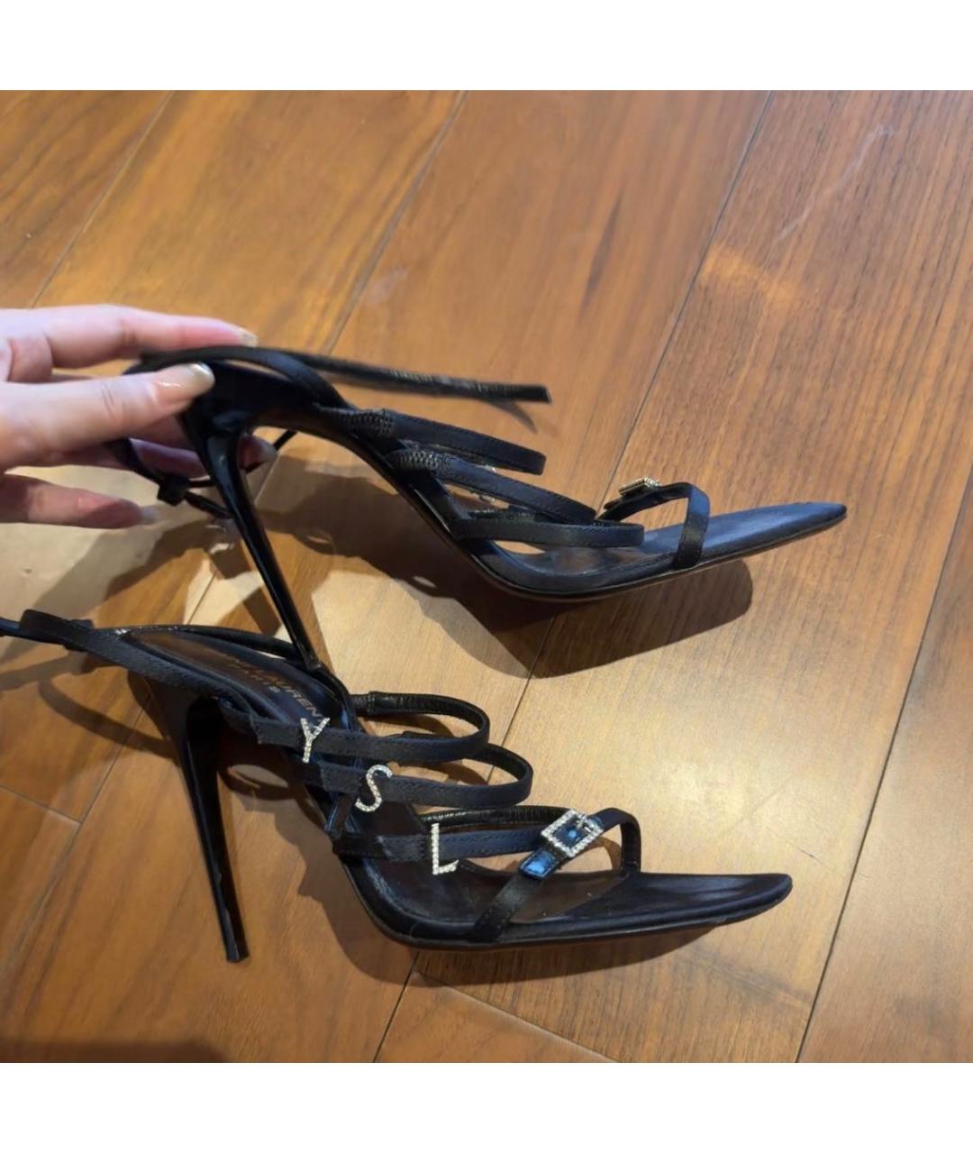SAINT LAURENT Черные текстильные босоножки, фото 2