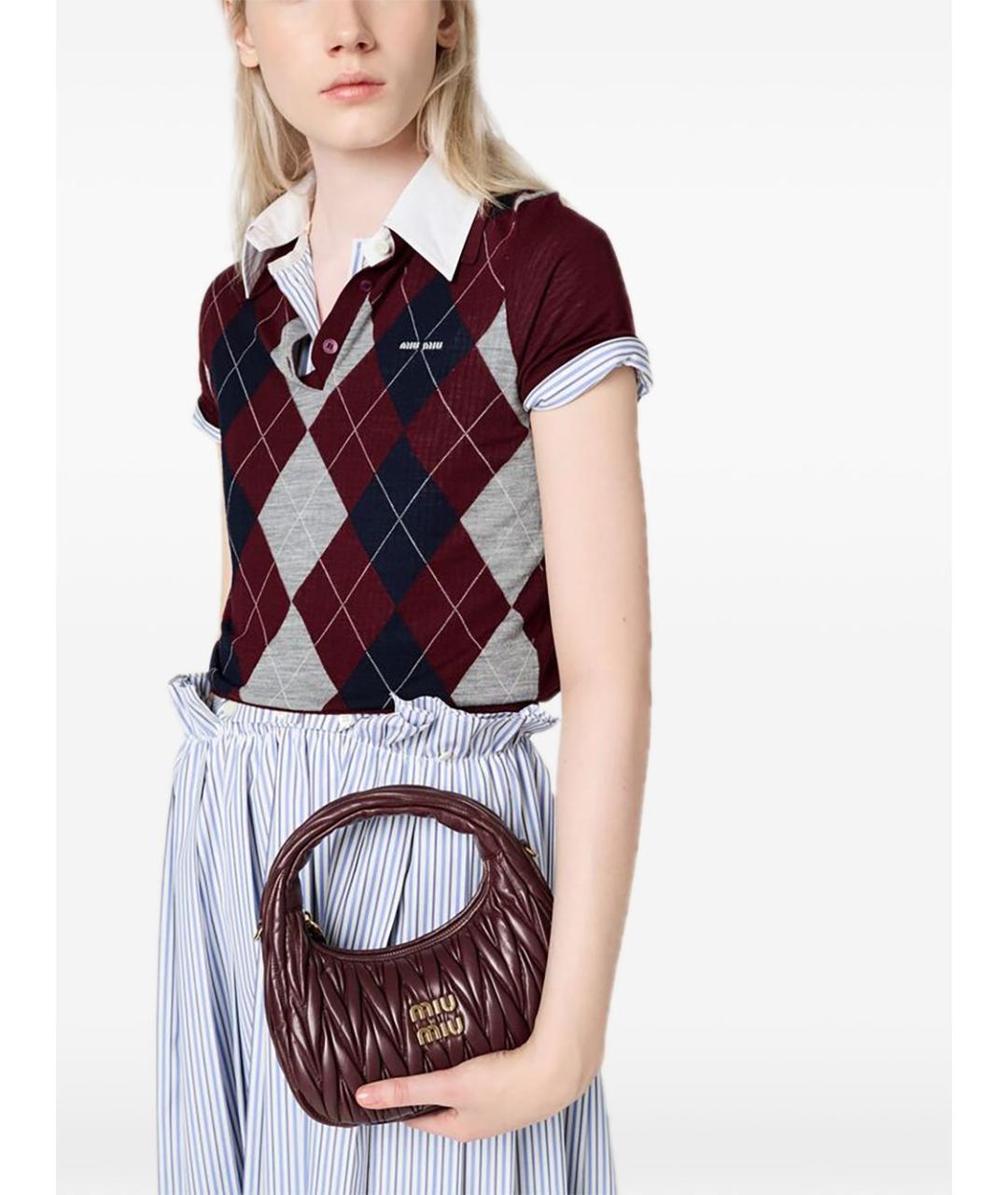 MIU MIU Бордовая кожаная сумка с короткими ручками, фото 6