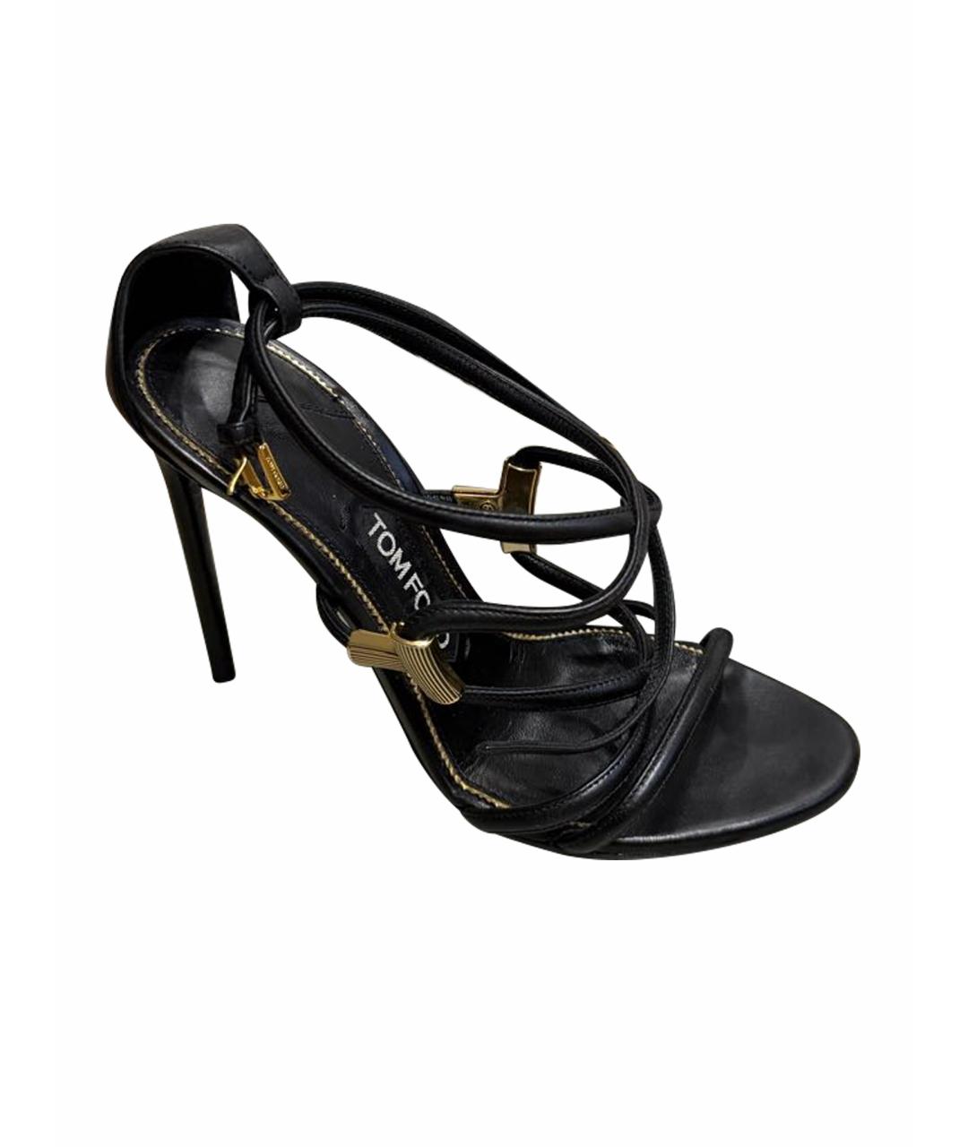 TOM FORD Черные кожаные босоножки, фото 1