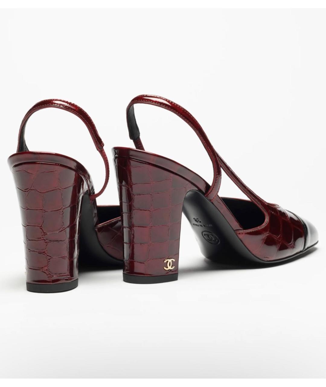 CHANEL Бордовые босоножки из лакированной кожи, фото 3