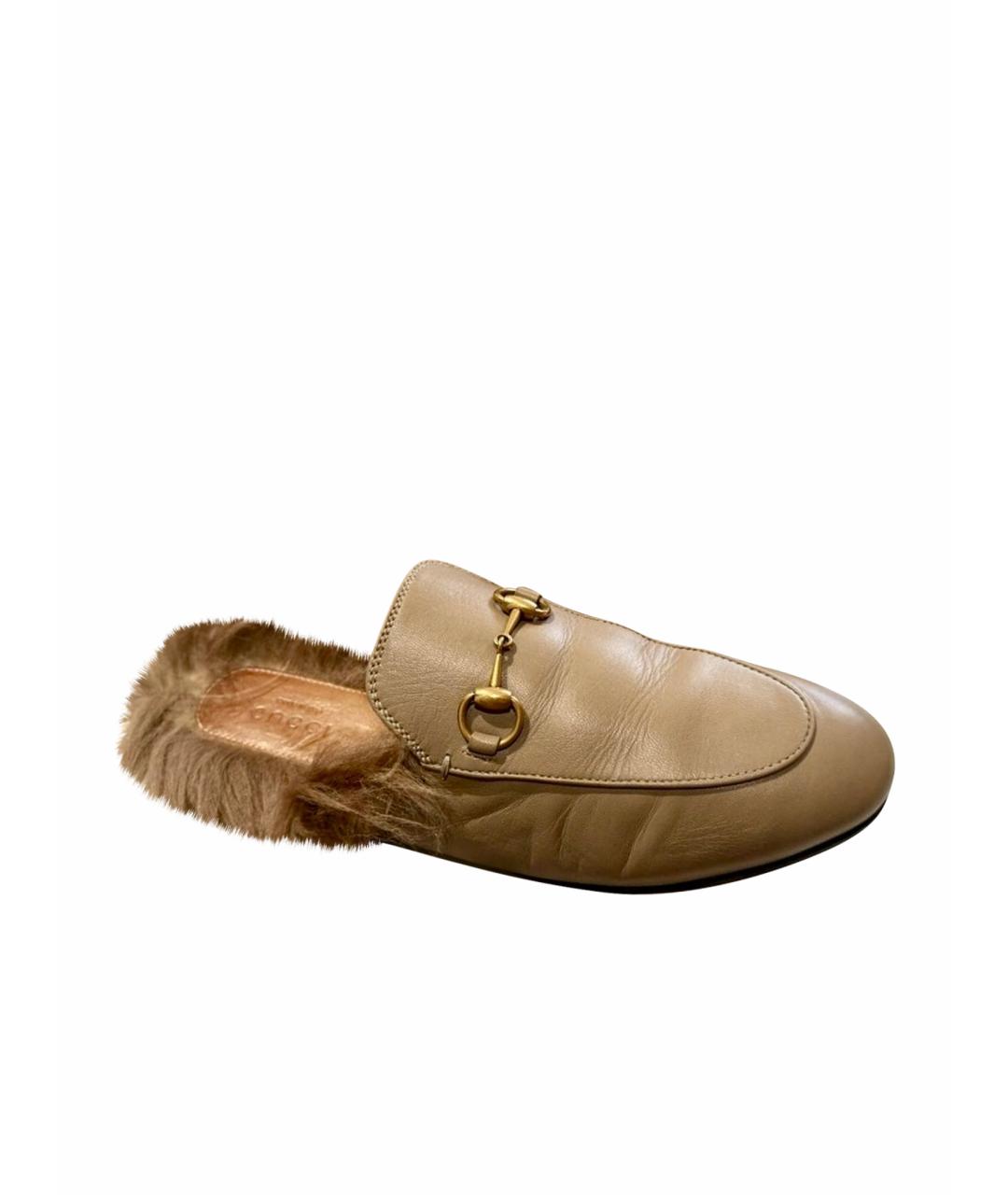 GUCCI Бежевые кожаные мюли, фото 1