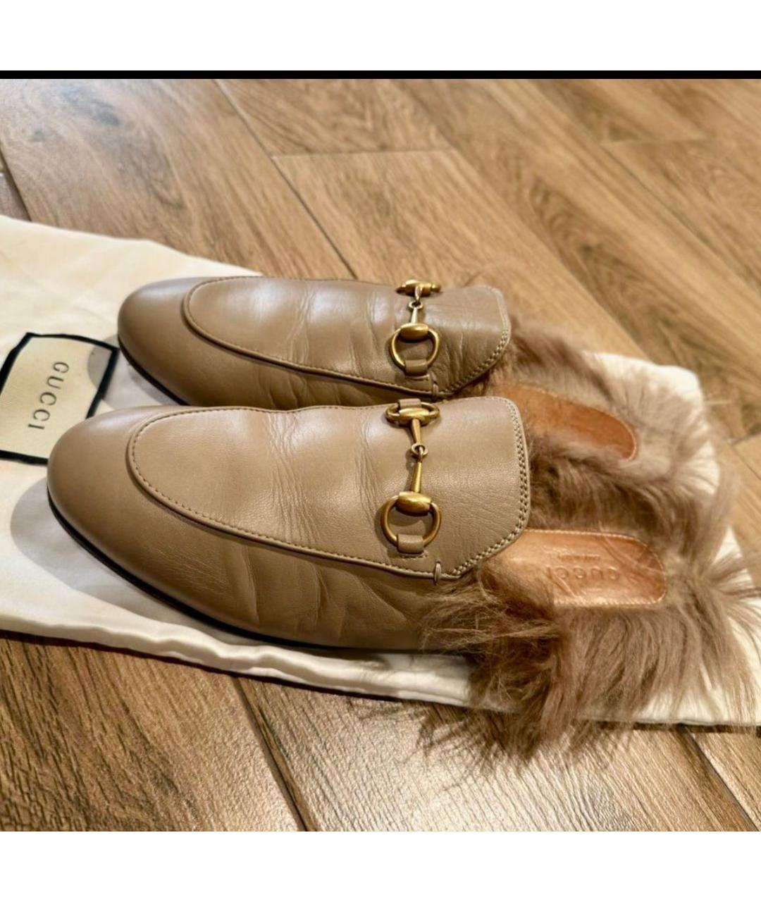 GUCCI Бежевые кожаные мюли, фото 5