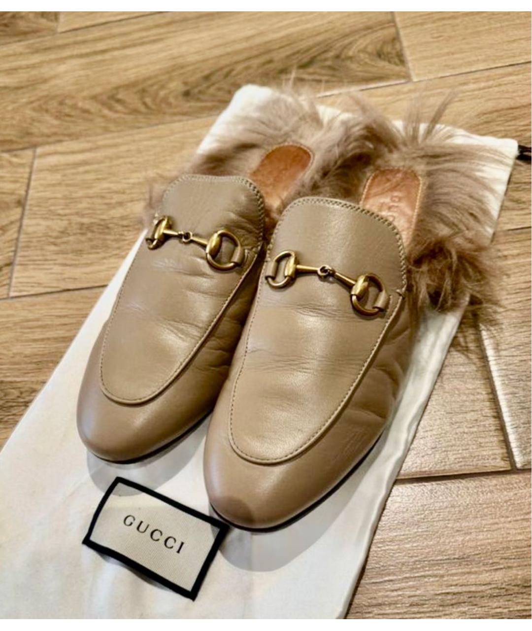 GUCCI Бежевые кожаные мюли, фото 4