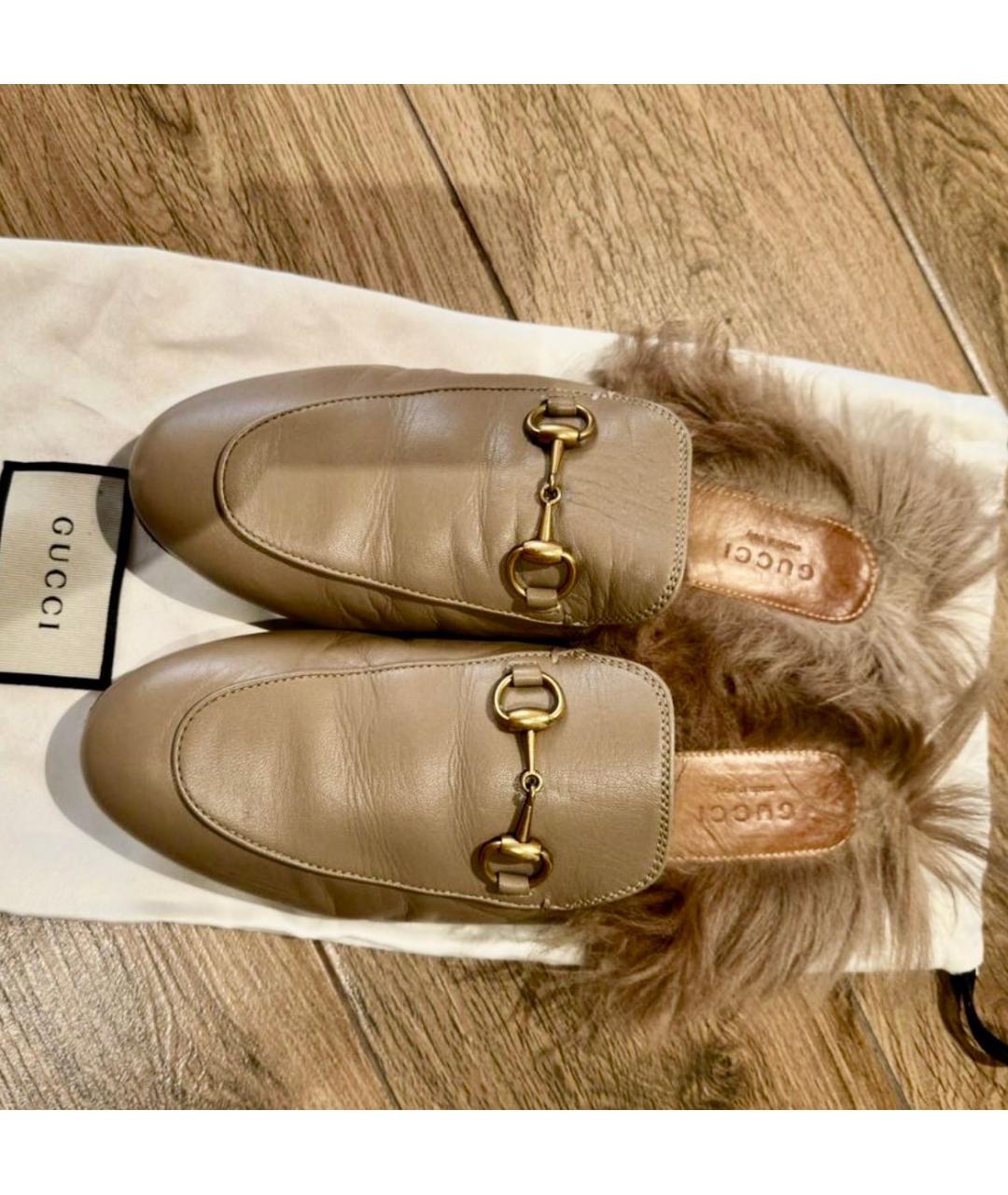 GUCCI Бежевые кожаные мюли, фото 3