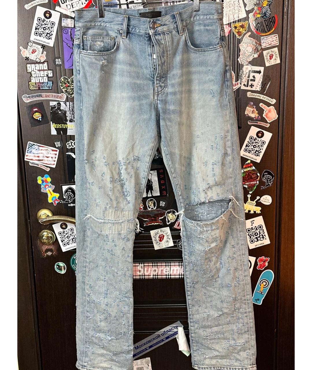 AMIRI Голубые хлопковые прямые джинсы, фото 2