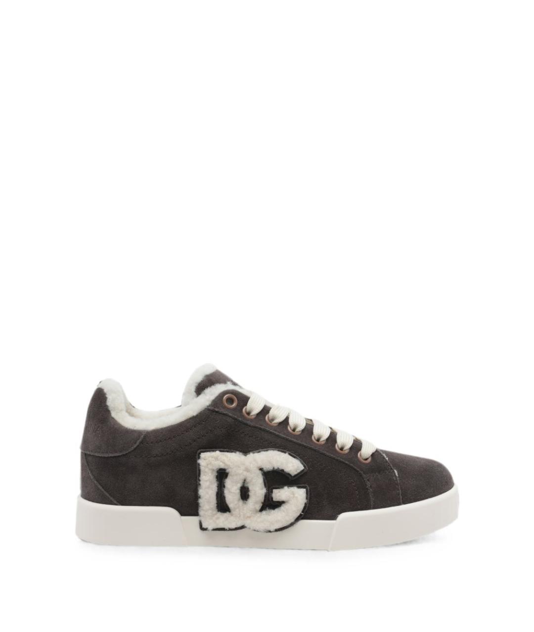 DOLCE&GABBANA Серые кожаные кеды, фото 1