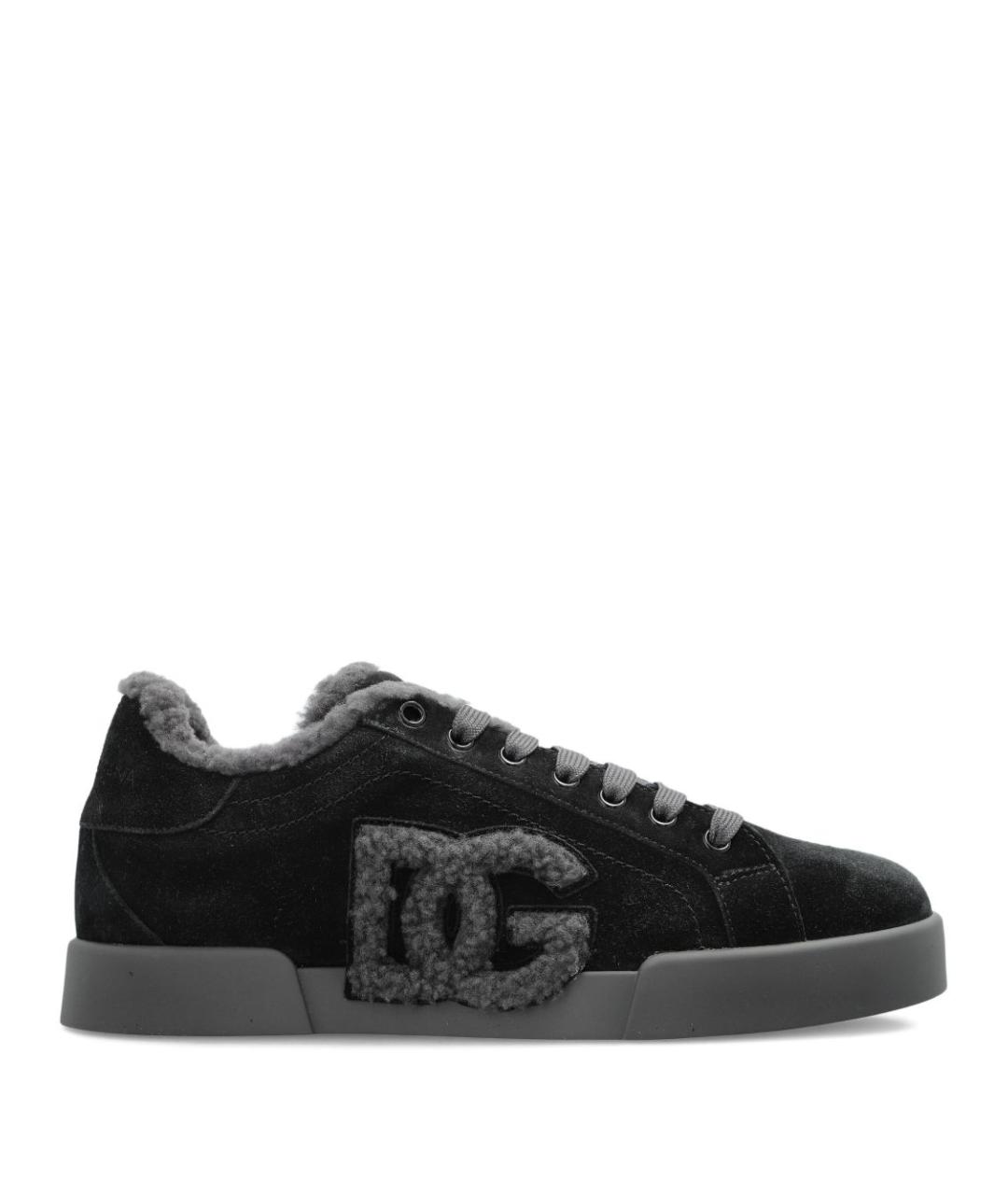 DOLCE&GABBANA Черные кожаные кеды, фото 1