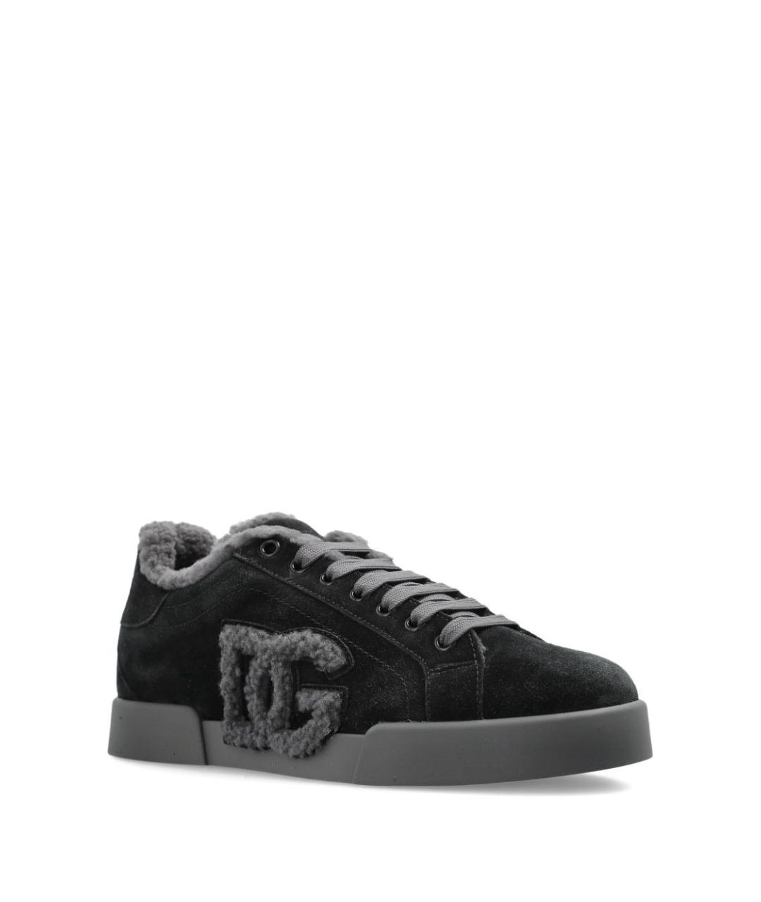 DOLCE&GABBANA Черные кожаные кеды, фото 4