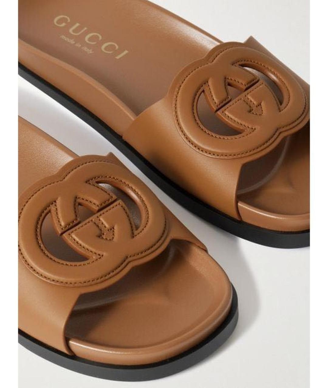 GUCCI Коричневые кожаные шлепанцы, фото 3