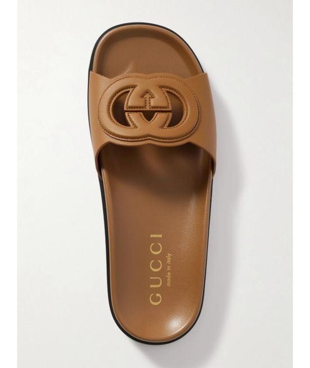 GUCCI Коричневые кожаные шлепанцы, фото 2