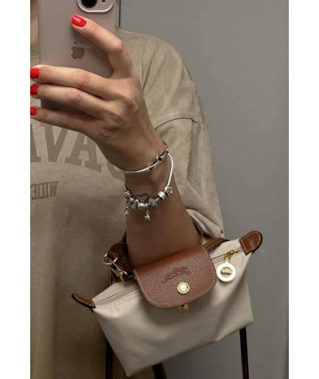 LONGCHAMP Бежевая нейлоновая сумка с короткими ручками, фото 4